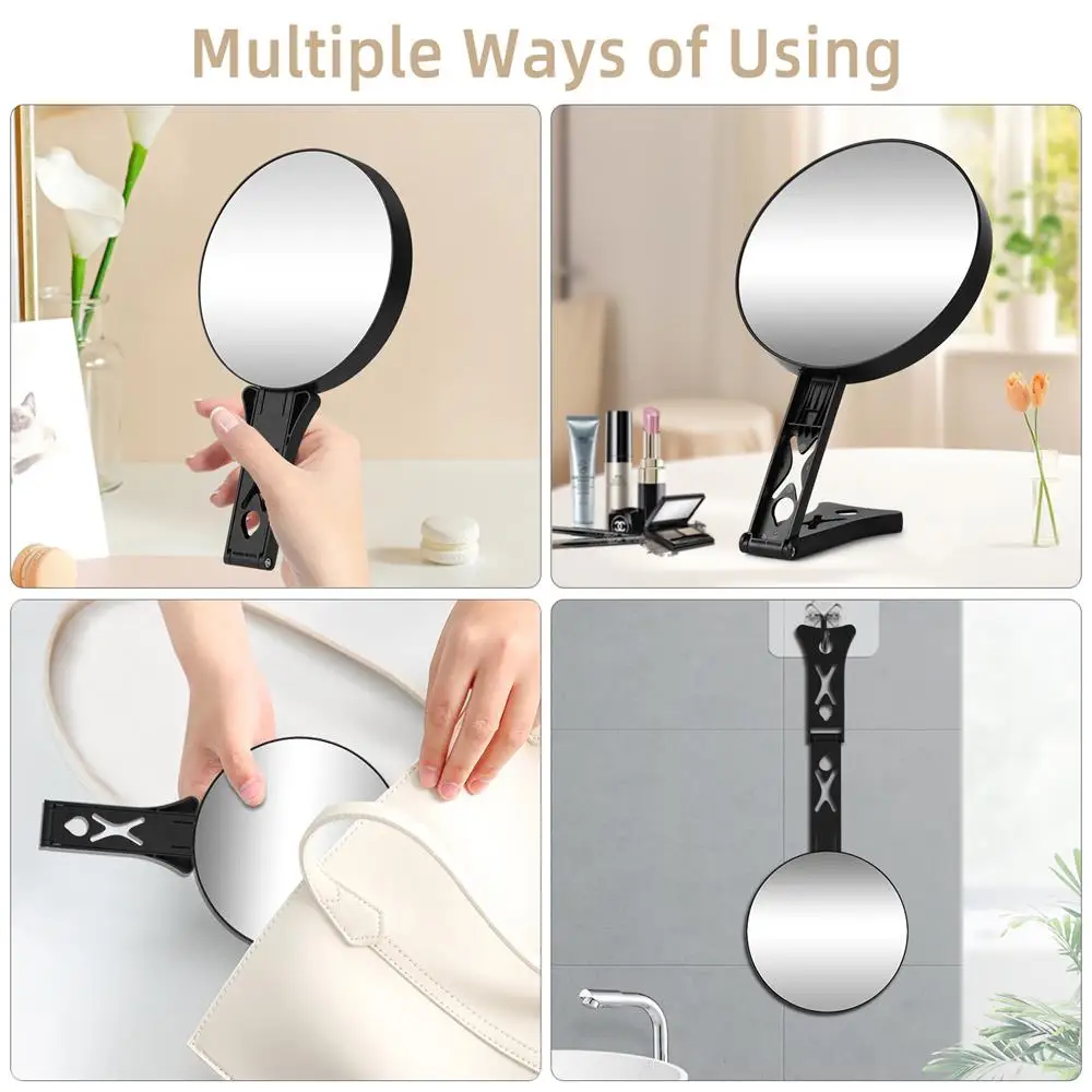 Doppelseitiger Handspiegel, 30 x/5 x Kosmetikspiegel, Reise-Handspiegel mit Vergrößerung, mit Griff und Tischständer
