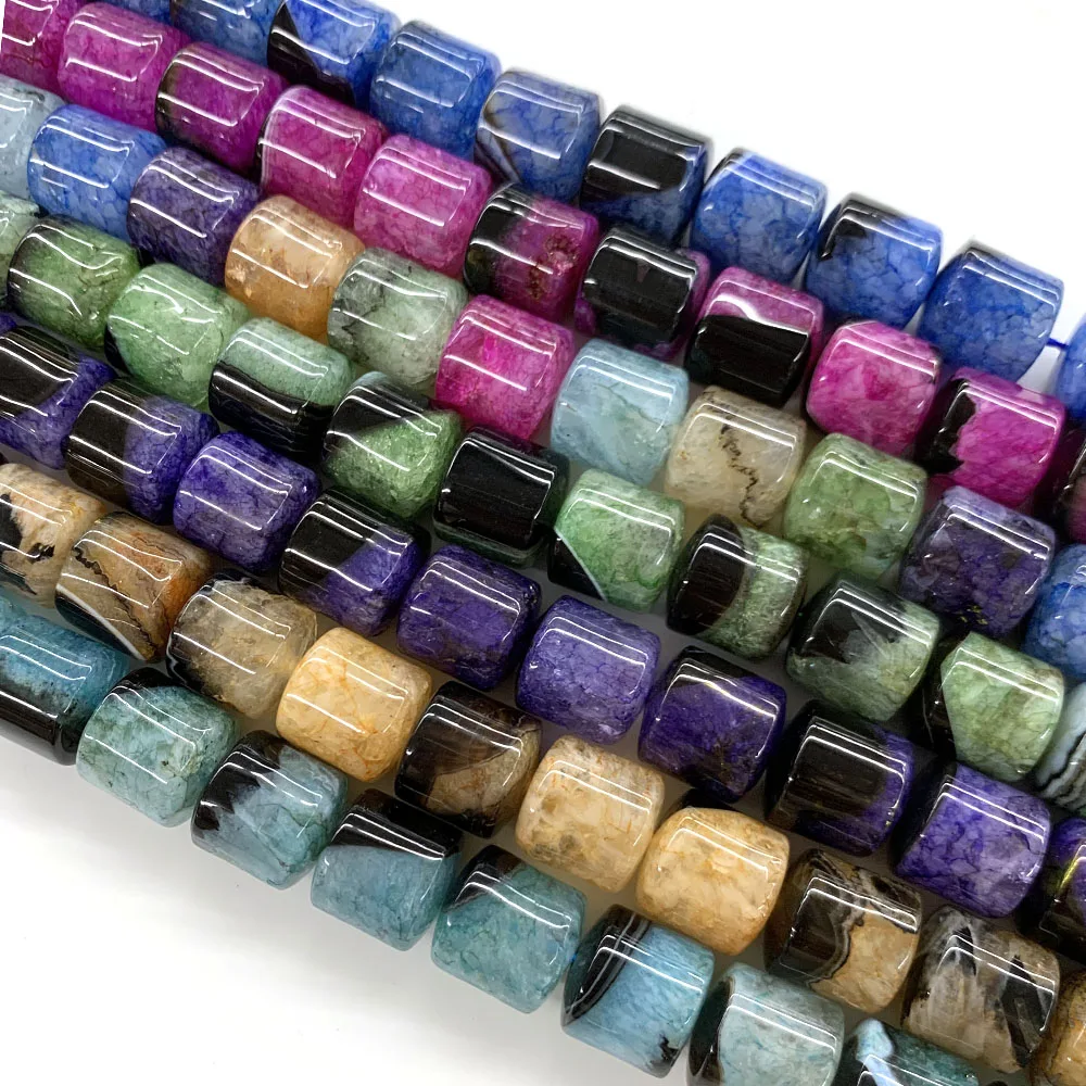 14x13mm Multicolor Uruguayan Agates Quartz Druzy Cylinder Loose Spacer Stones Crystals for DIY Gemstone Handicrafts Accessories