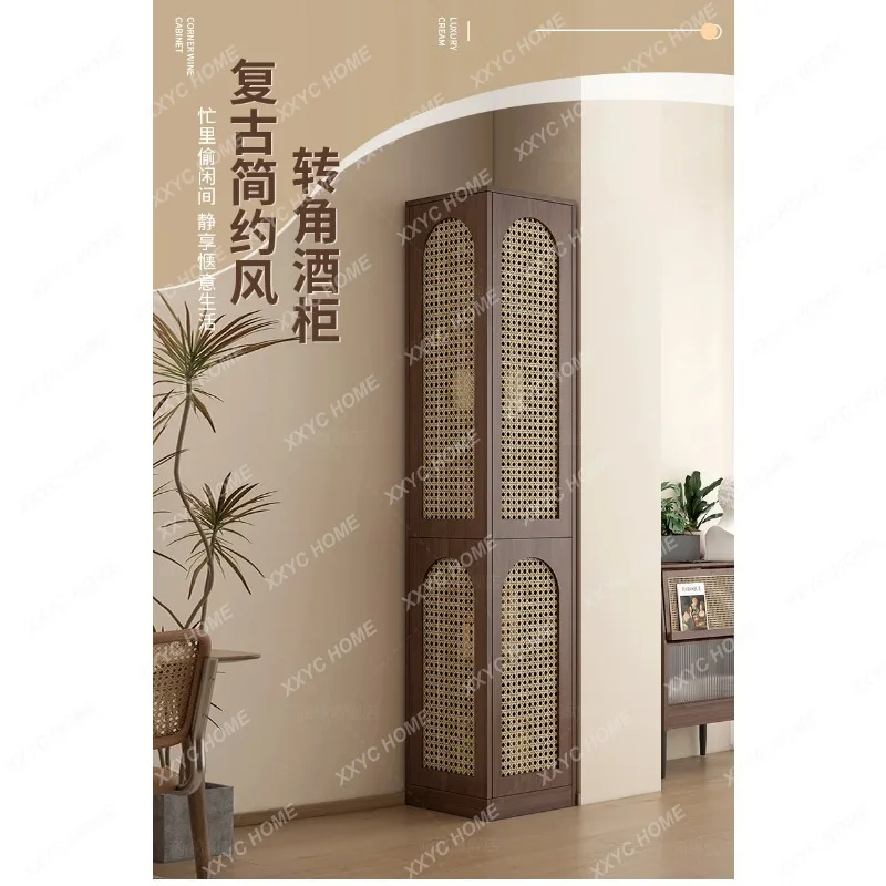 SL12Retro imitation rattan woven corner wine cabinet simple corner rack triangular corner