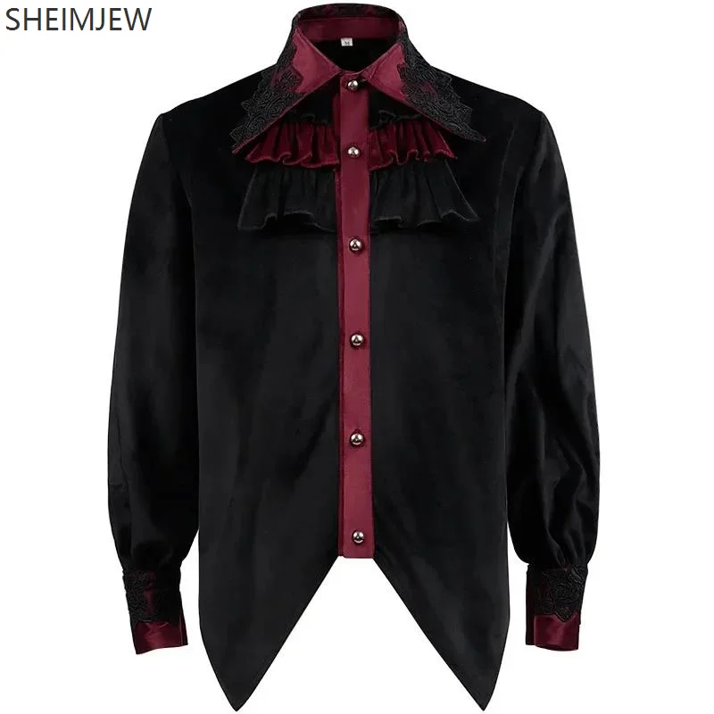 

Men's Black Pirate Shirt Vampire Renaissance Victorian Steampunk Gothic Medieval Court Long Sleeve Top Men's Halloween Costume