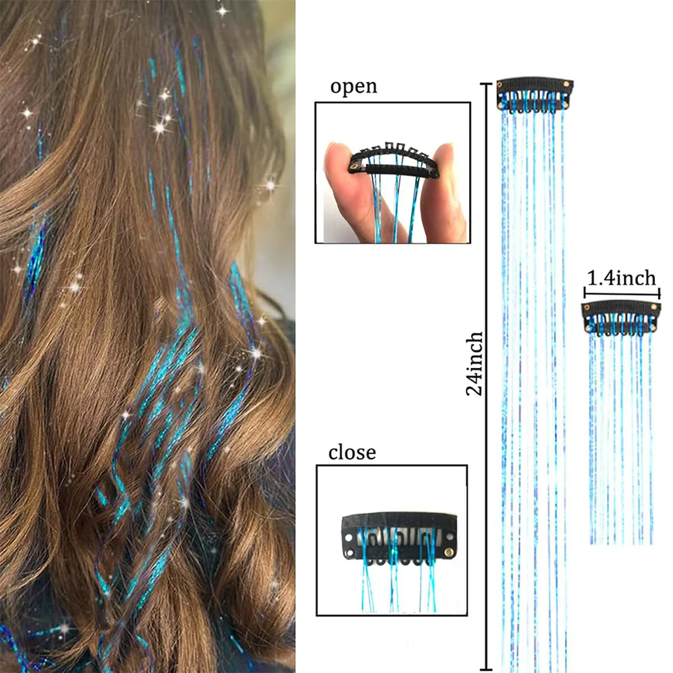 Kit de 6 piezas de tinsel para cabello con clip, brillantina, para fiestas y hadas 3