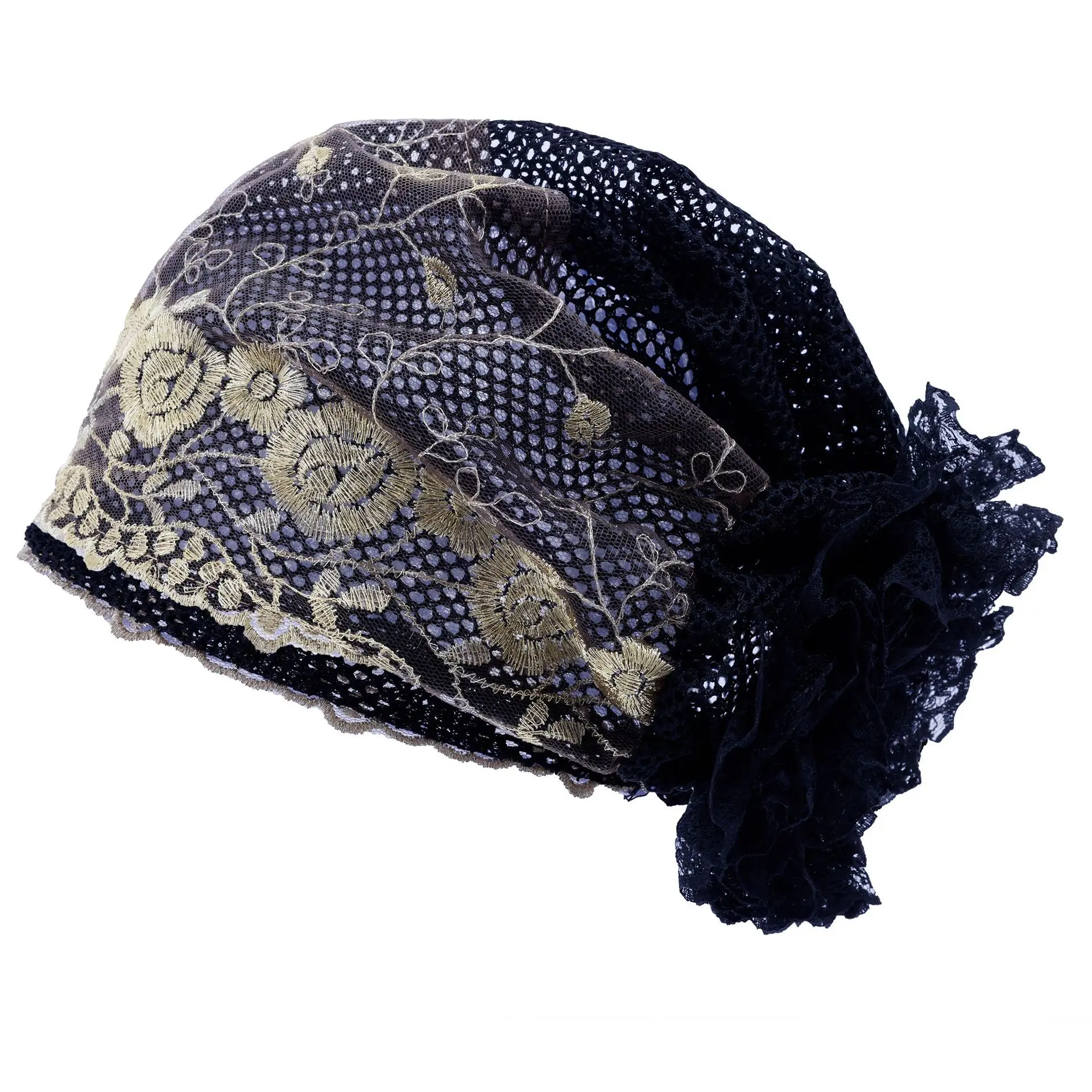 

Новый кружевной внутренний хиджаб с вышивкой, женская шапка для химиотерапии, мусульманский платок с цветком, нижний шарф, тюрбан, шапочки, капот, повязка на голову от выпадения волос