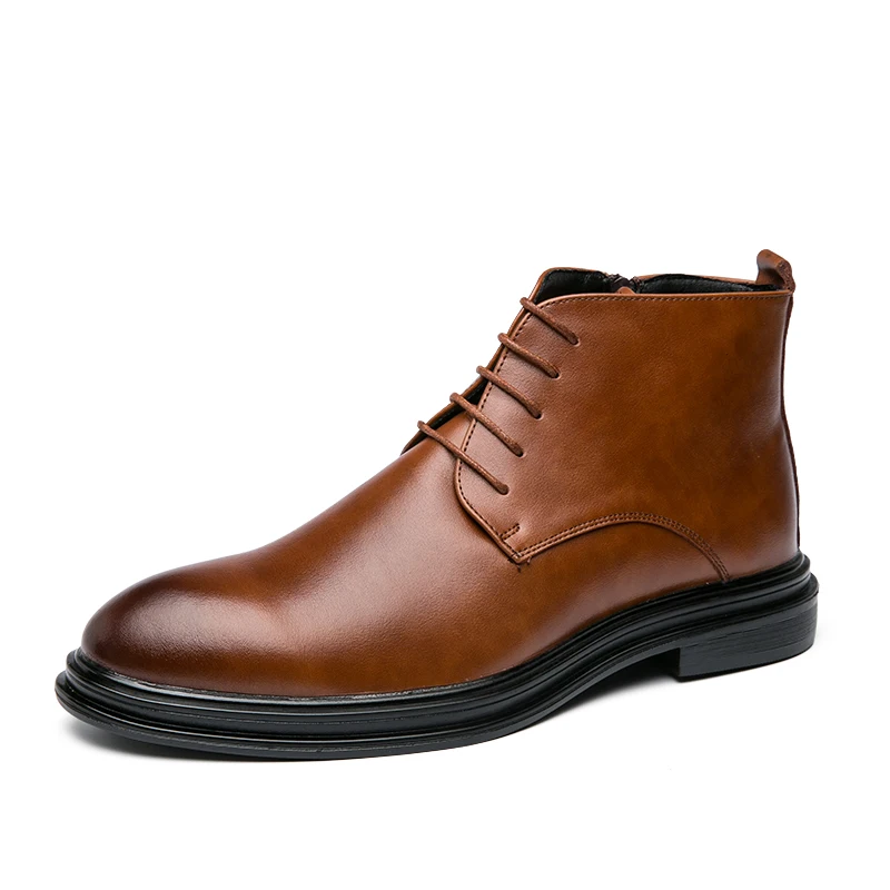 Autumn Winter High Top Leather Shoes Mens Warm Business Casual Ankle Boots Durable Non Slip Comfortable Classic Elegant