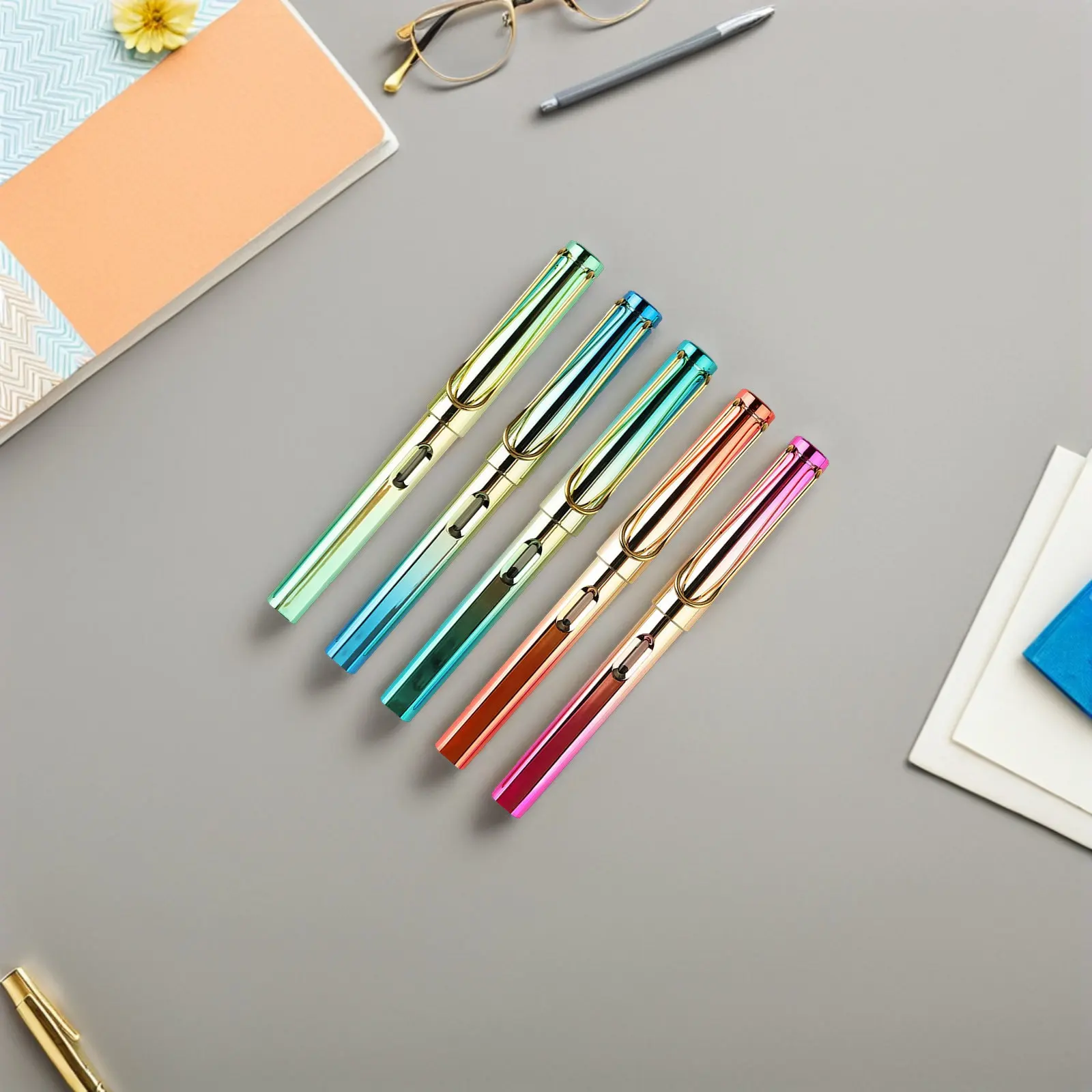 

5Pcs Refillable Fountain Pen Set Smooth Writing Steel Nib Premium Balanced Design for Students Office Staff Calligraphy Practice