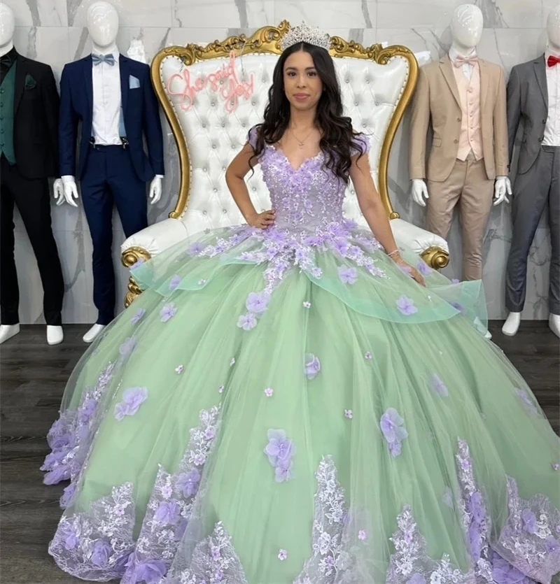 Vestidos de quinceañera con Charro hinchado, vestido de baile con hombros descubiertos, apliques de tul, dulce mexicano, 16 vestidos, 15 años