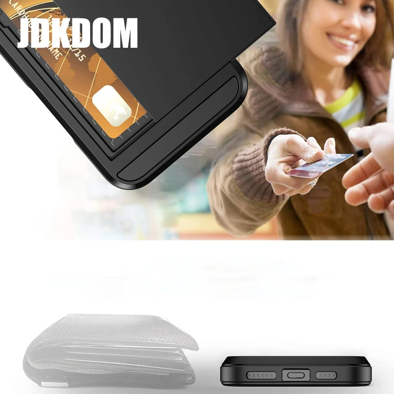 JDKDOM スライドカードスロットクレジットカード財布電話ケース iPhone SE4 X XR XS 耐衝撃カバー iPhone 11 プロマックス 6 7 8 6S プラス