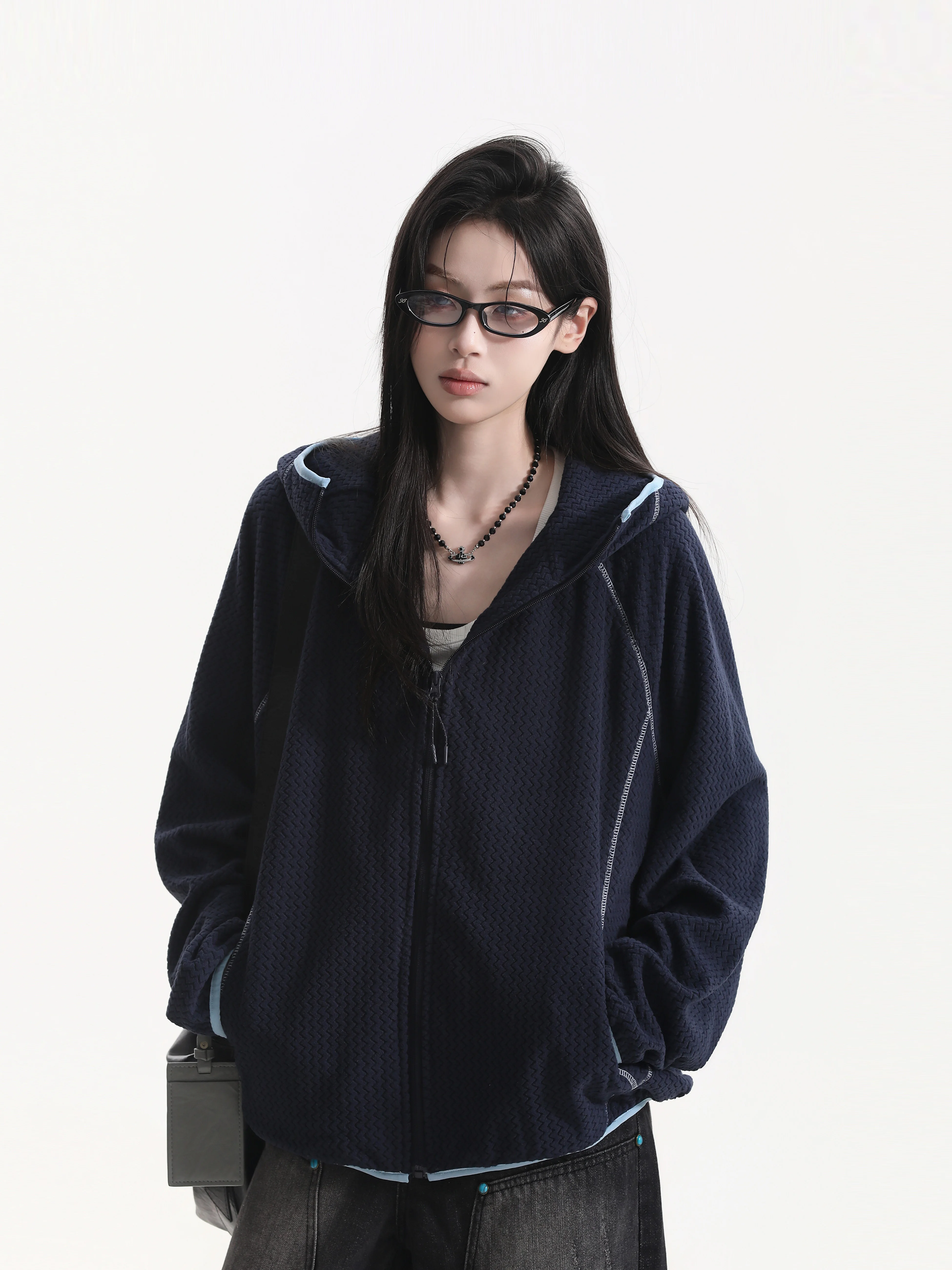 American Retro Embroidered Hoodie Cardigan Couples Sporty Outerwear Loose Fit Long Sleeve Zipper Closure Casual Style Polyest...