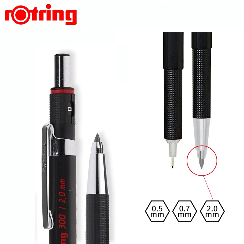 Rotring 300 Mechanical Technology Pencil  0.5mm 0.7mm 2.0mm Affordable Light-weight Plastic Black Barrel with Clutch-grip Pen