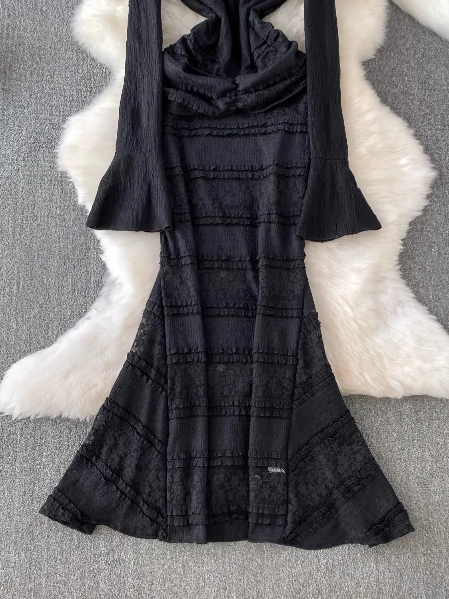 فستان ماكسي أنيق بدون أكتاف من الدانتيل بحورية البحر من Foamlina بأكمام طويلة وقصة ضيقة فستان رسمي للنساء موضة ربيع الخريف #4