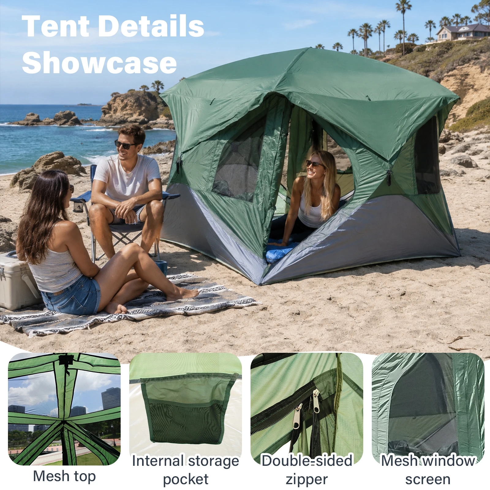 3-4 Person Portable Folding Tent with Breathable Mesh Design Comes with Storage Bag Suitable for All Outdoor Activities