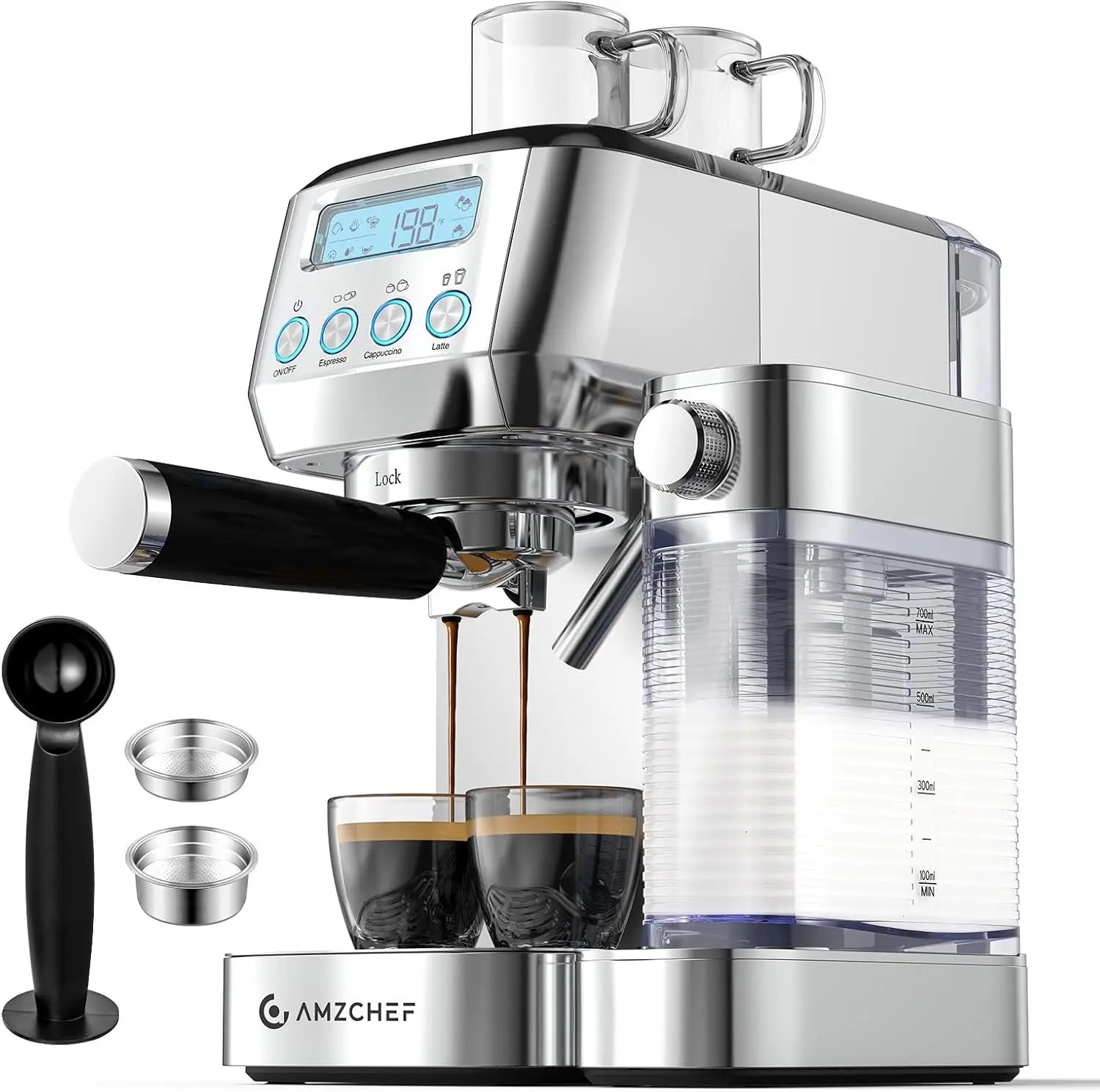 

Espresso Machine with LCD Display, 20 Bar Cappuccino Machines with Automatic Milk Frother for Home Gifts, Latte Coffee M