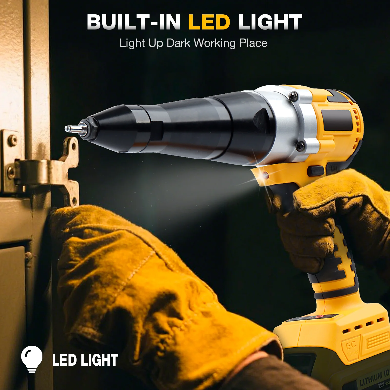 مسدس برشام كهربائي لاسلكي عالي التحمل، بدون فرشاة، 3.2 مم/4.0 مم/4.8 مم، أداة برشام منزلية، أداة تثبيت صامولة برشام أوتوماتيكية، متوافق مع بطارية دي والت 20 فولت (بدون بطارية) #5