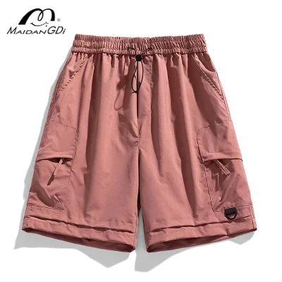 MAIDANGDI Men's Three-dimensional Large Pocket Five Outdoor Workwear Shorts  Multi Pocket Ice Sensing Workwear Pants Candy Color