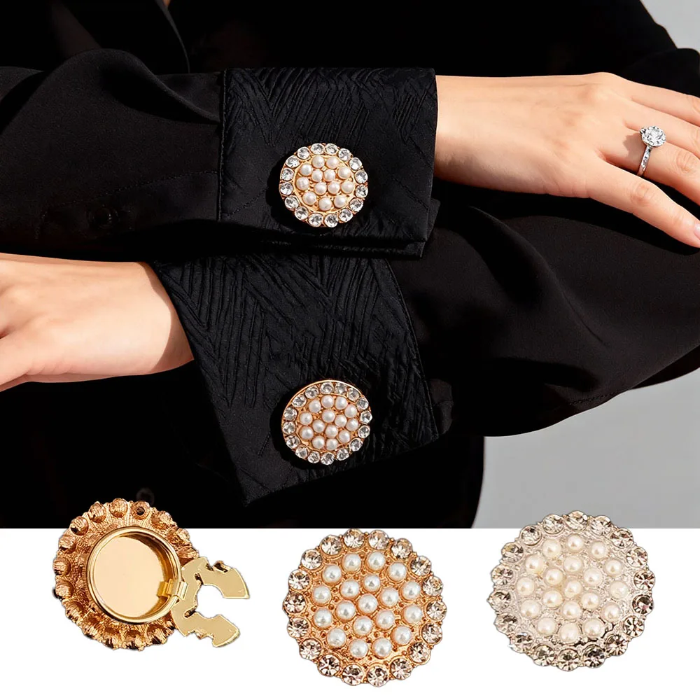 

2PCS Fashion High Quality Crystal Button Covers for DIY Clothing Decorative Button,Alloy Shirt Sleeve Button Decoration