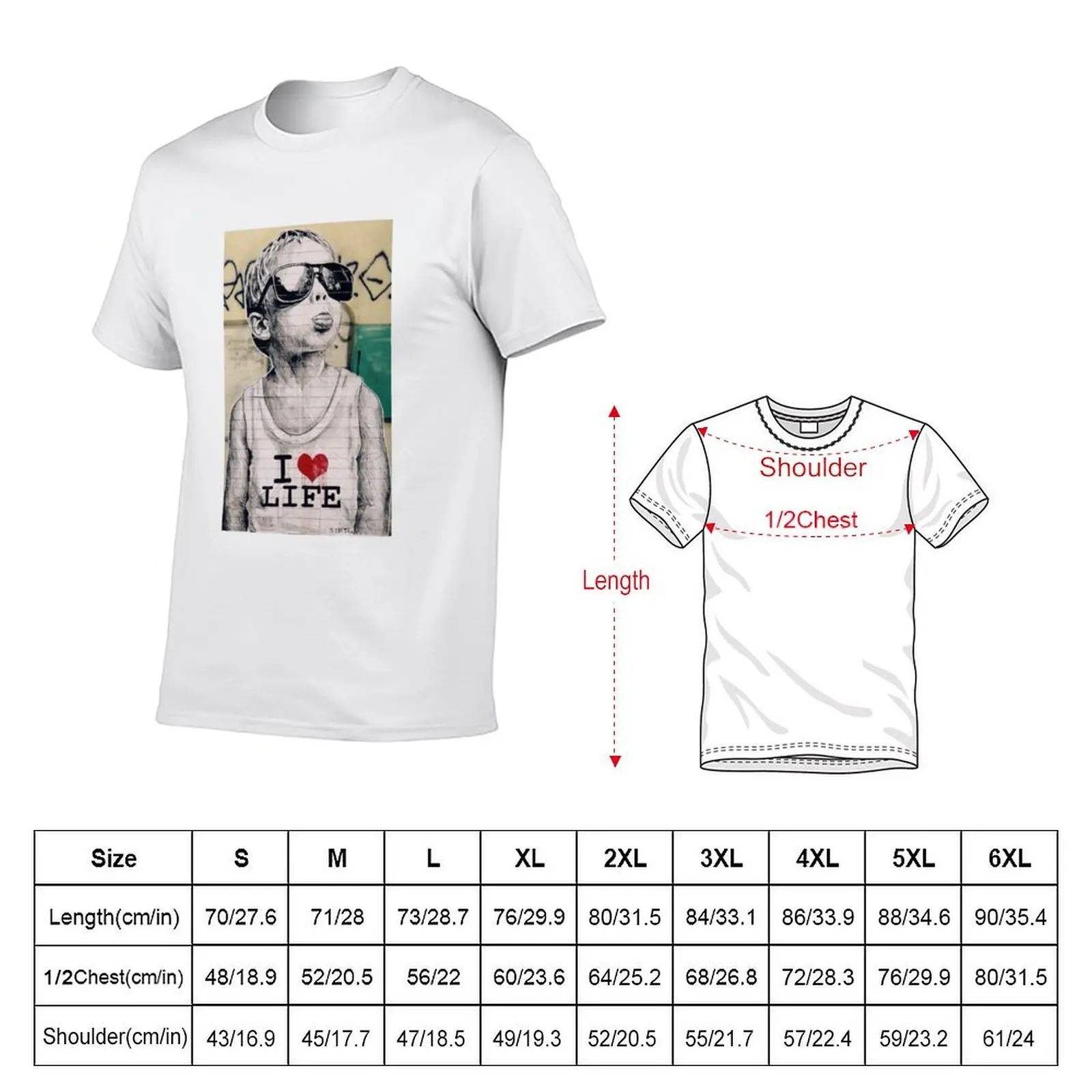 I LOVE LIFE - Bansky StreetArt T-Shirt Sun Protective Outdoor Tee Top