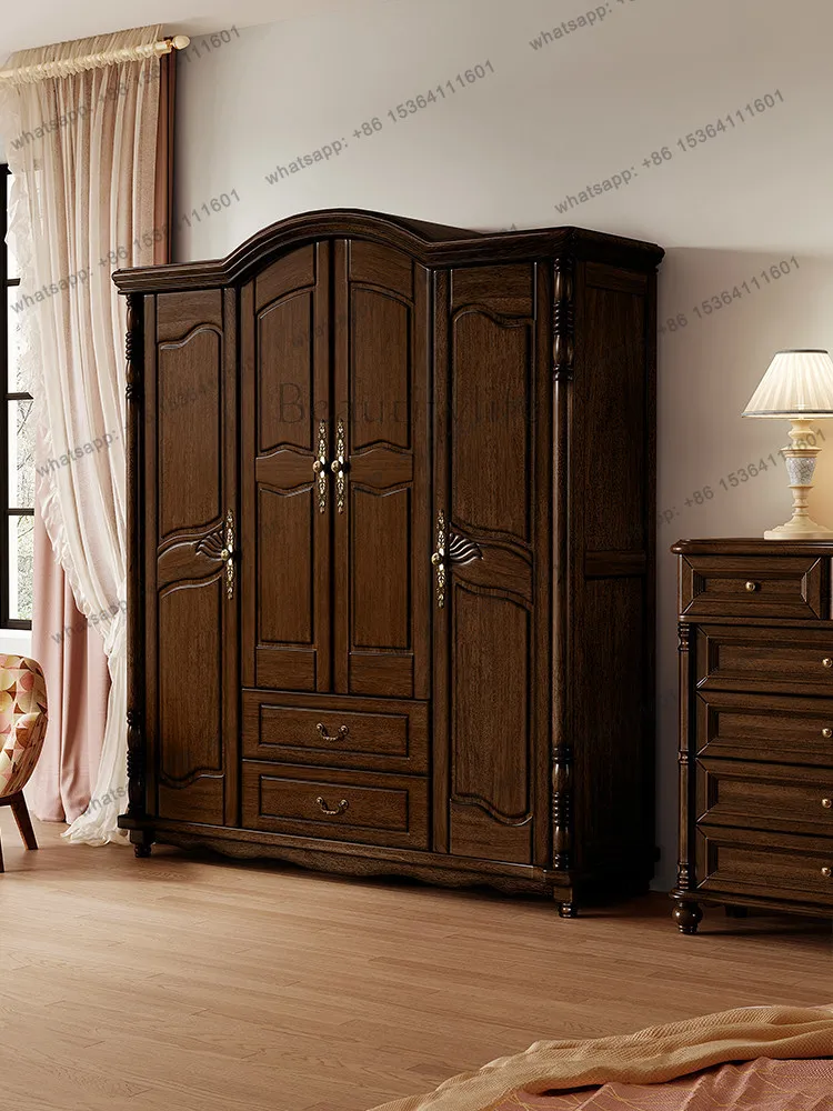 American retro wardrobe opposite door four doors rural solid wood simple assembly storage cabinet