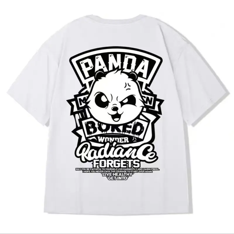 Summer Men\'s Cotton T-Shirt Funny Panda Print Cartoon Short Sleeve Tops O-Neck Tee Y2k 2023 Anime Casual Oversized T Shirt 8XL