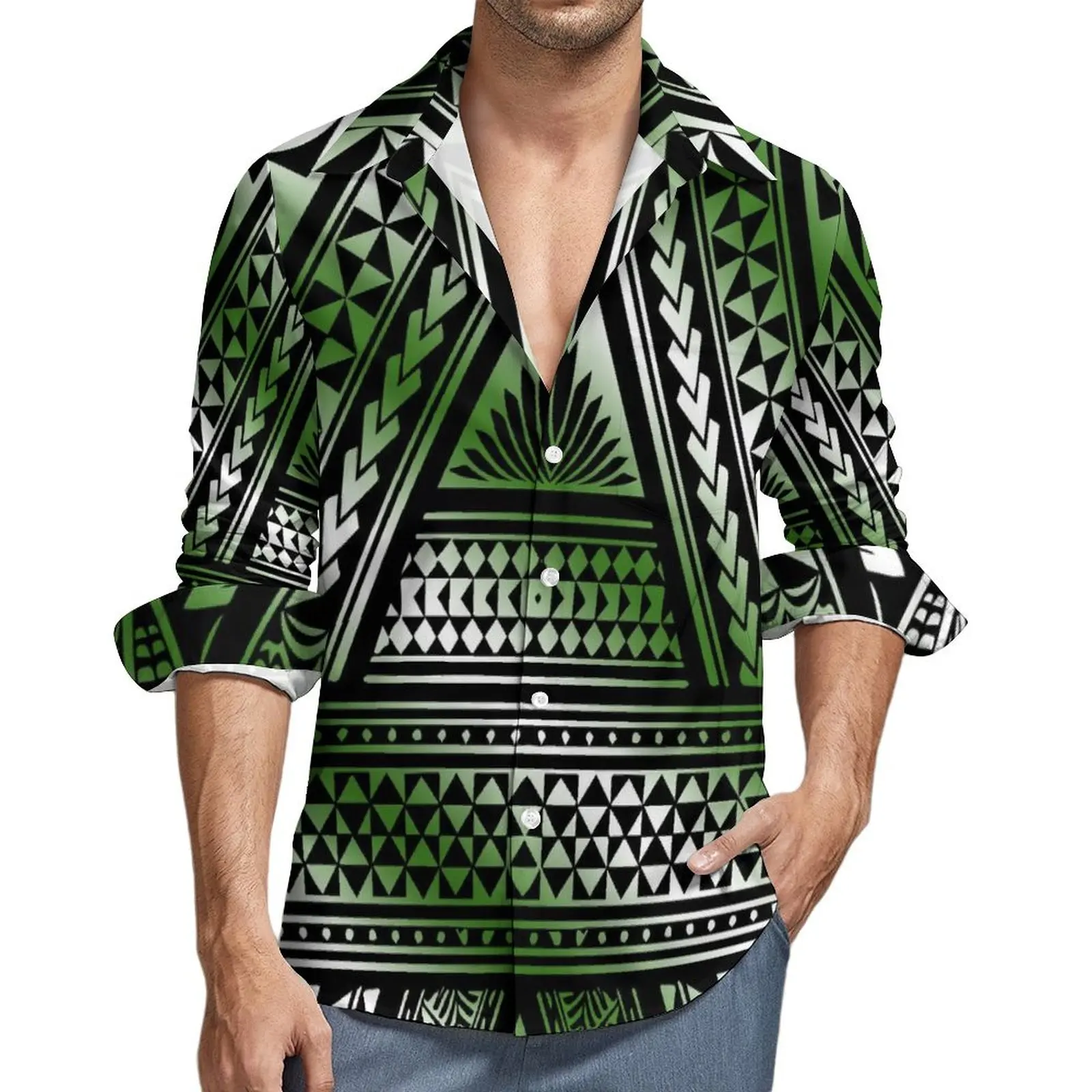 2024 Polynesian Tribal Couple Set Women\'S One-Shoulder Plus Size Long-Sleeved Dress And Hawaiian Beach Party Men\'S Shirt