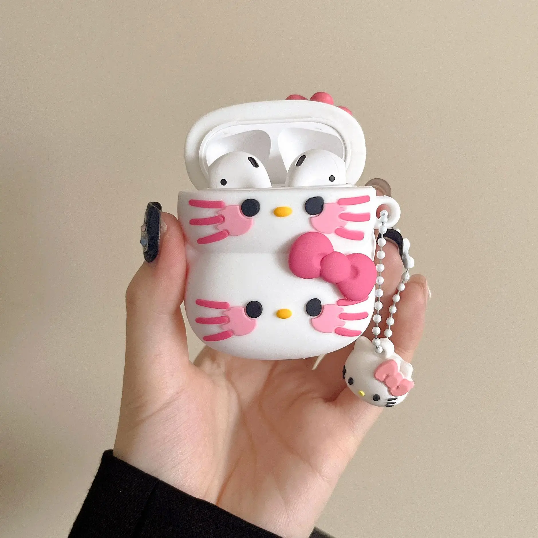 

For Airpods Pro 2 Case,Double Hello Kitty Ice Cream With Keychain Case For Airpod Pro,Soft Silicone Earphone Cover For Airpod 3