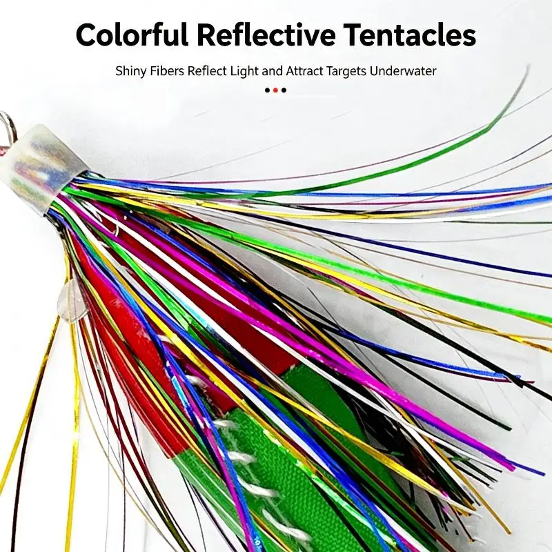 5 Stück Leuchtende Tintenfisch-Köder Bunte Glitzer-Kunstköder Doppelschicht-Schirmhaken Meeresangelzubehör für Outdoor-Angeln – Detail 4
