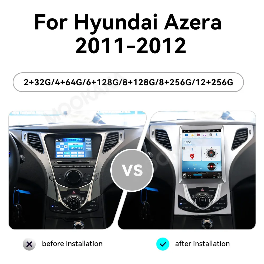 

12+256GB Android 14.0 10.4 inches T-Style ScreenFor Hyundai AZERA Grandeur i55 2011 2012 Radio DSP Stereo Multimedia Player unit