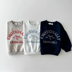 2024 Autumn New Baby Long Sleeve Casual Sweatshirt Letter Embroidery Children Loose Sweatshirt For Boys Girls Cotton Pullover