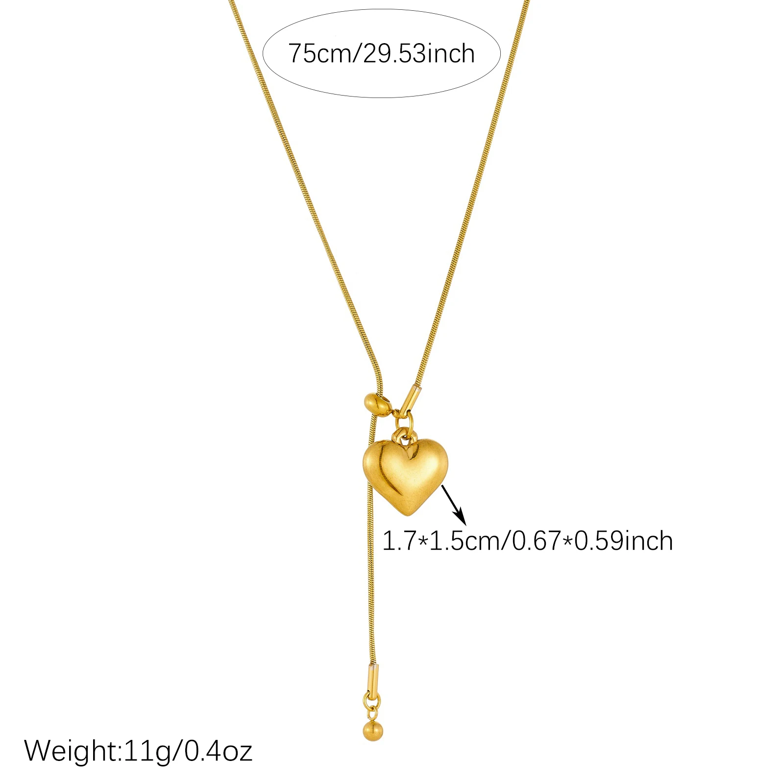 DIEYURO 316L Stainless Steel Golden Love Heart Pendant Pull Adjustable Necklace Lady Charm Neck Chain Minimalist Jewelry Gift