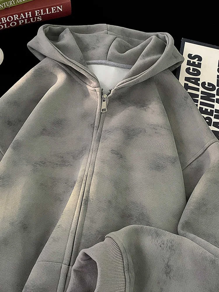 

Heavyweight Hardwearing Hooded Open Cardigan Sweatirt Men's Sle Autumn Winter Fce Lined Lazy Hooded Sports Jaet