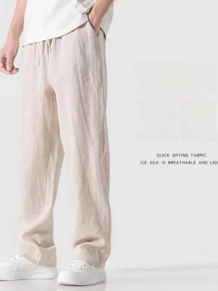 

Новые мужские летние легкие брюки из чистого льна в стиле ретро, свободные, прямые, дышащие, повседневные