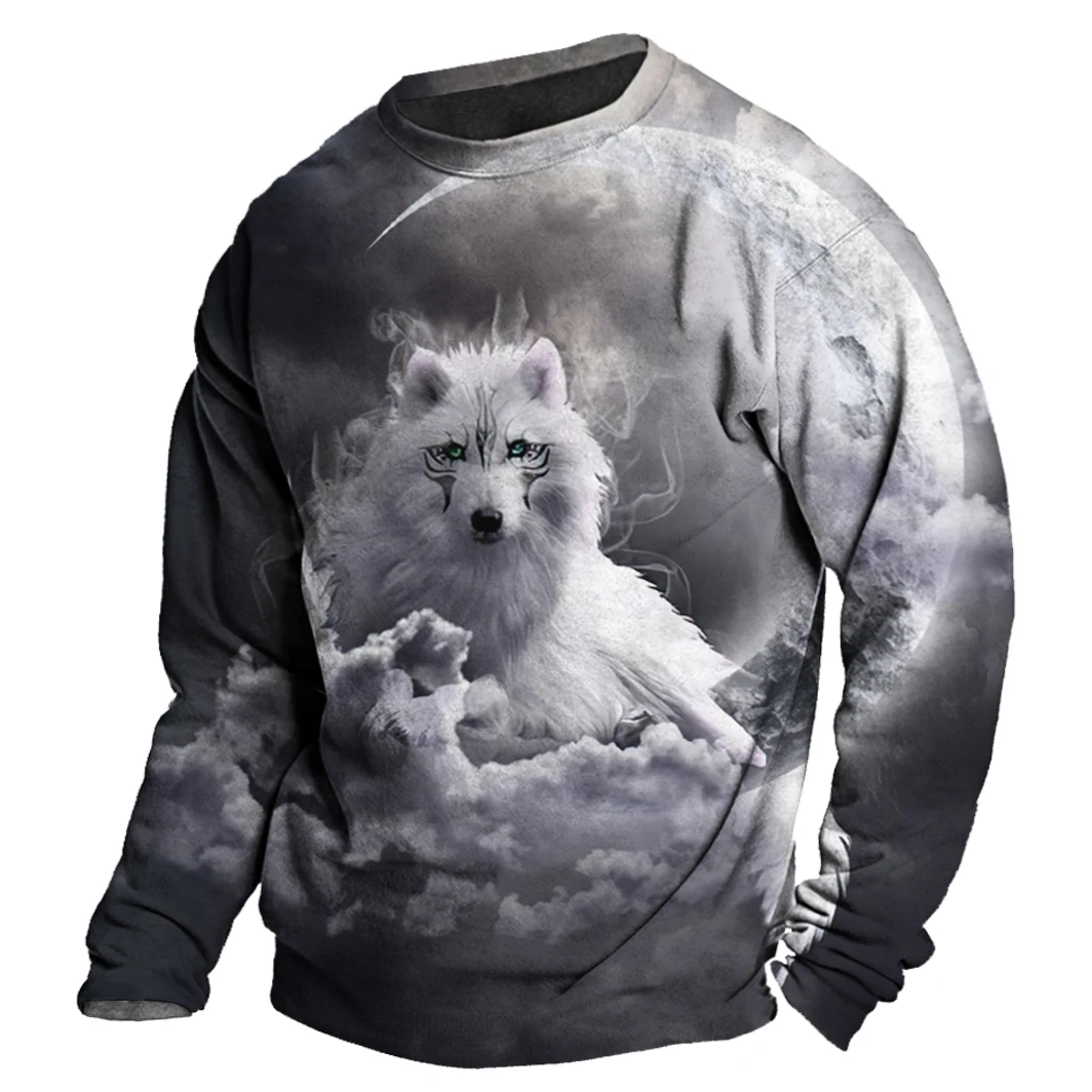 Men\'s Autumn Long Sleeve T-Shirt Wolf Animal Graphic 3d Print Tees Top Harajuku Pullover Casual Oversize Streetwear Male Clothes