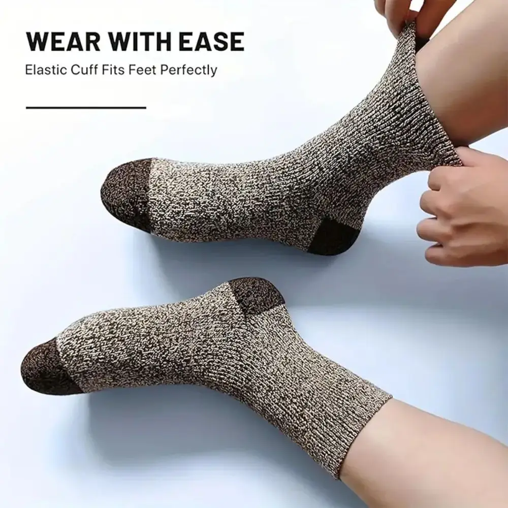 5 Pairs Men Super Thick Wool Socks Mid Cuff Deodorizing Thick Socks Autumn Winter Sweat-absorbent Thermal Socks Cold Weather