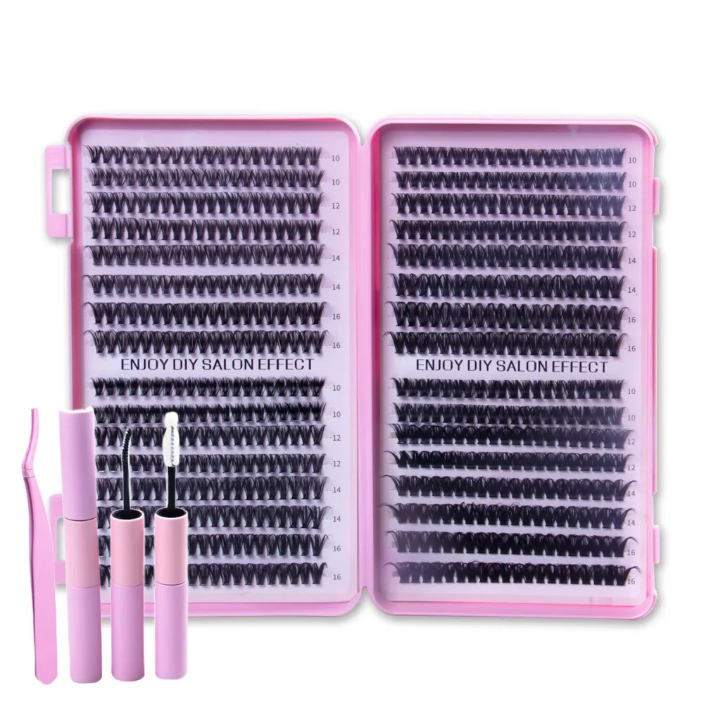 

640PCS with Lash Bond and Seal DIY Lash Clusters Set 30-60P No Kinks Mixed Tray Lashes Kit Thin Band D Curl Individual Lashes