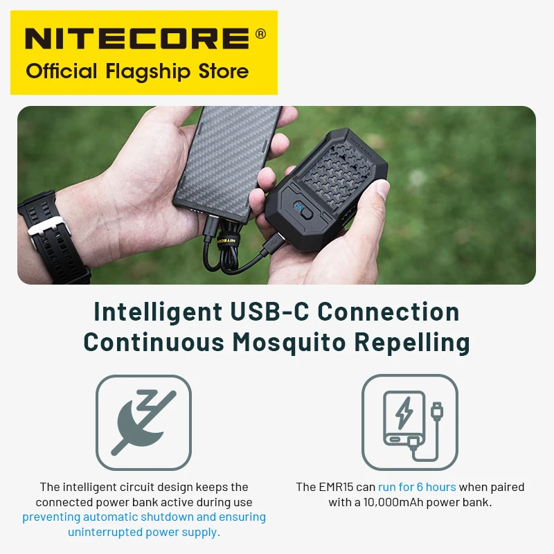 NITECORE EMR15 مبيد الحشرات الإلكترونية المحمولة 16ft USB-C شحن للتخييم الصيد ليلة الجري المشي الكلب الرحلات النوم