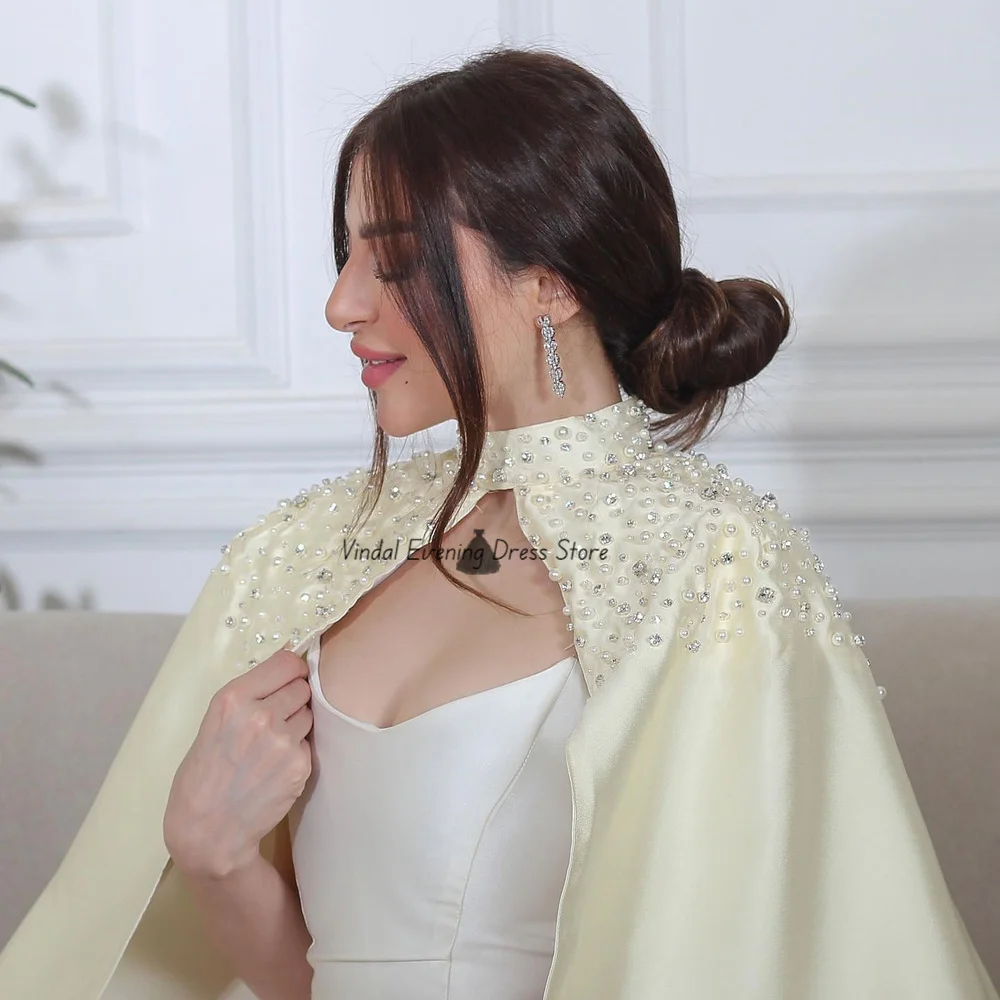 Vindal Zeemeermin Lange Cape Mouwloos Enkellange Parels sjaal Elegante Feest Bruiloft Avondjurk Luxe Satijnen Baljurk 2025