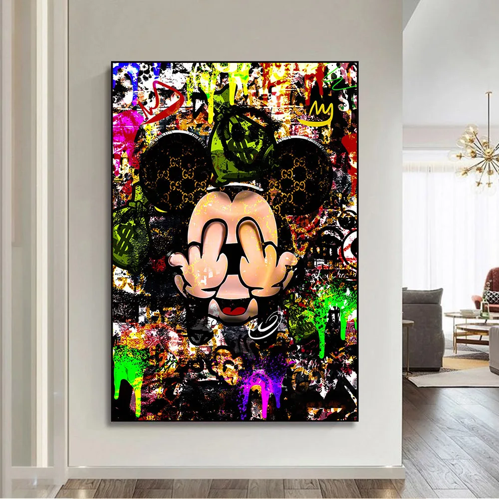 Disney Mickey Mouse Poster Straße Graffiti Wand Kunst Leinwand Malerei Drucken Pop Bild für Wohnzimmer Home Bar Decor Cuadros