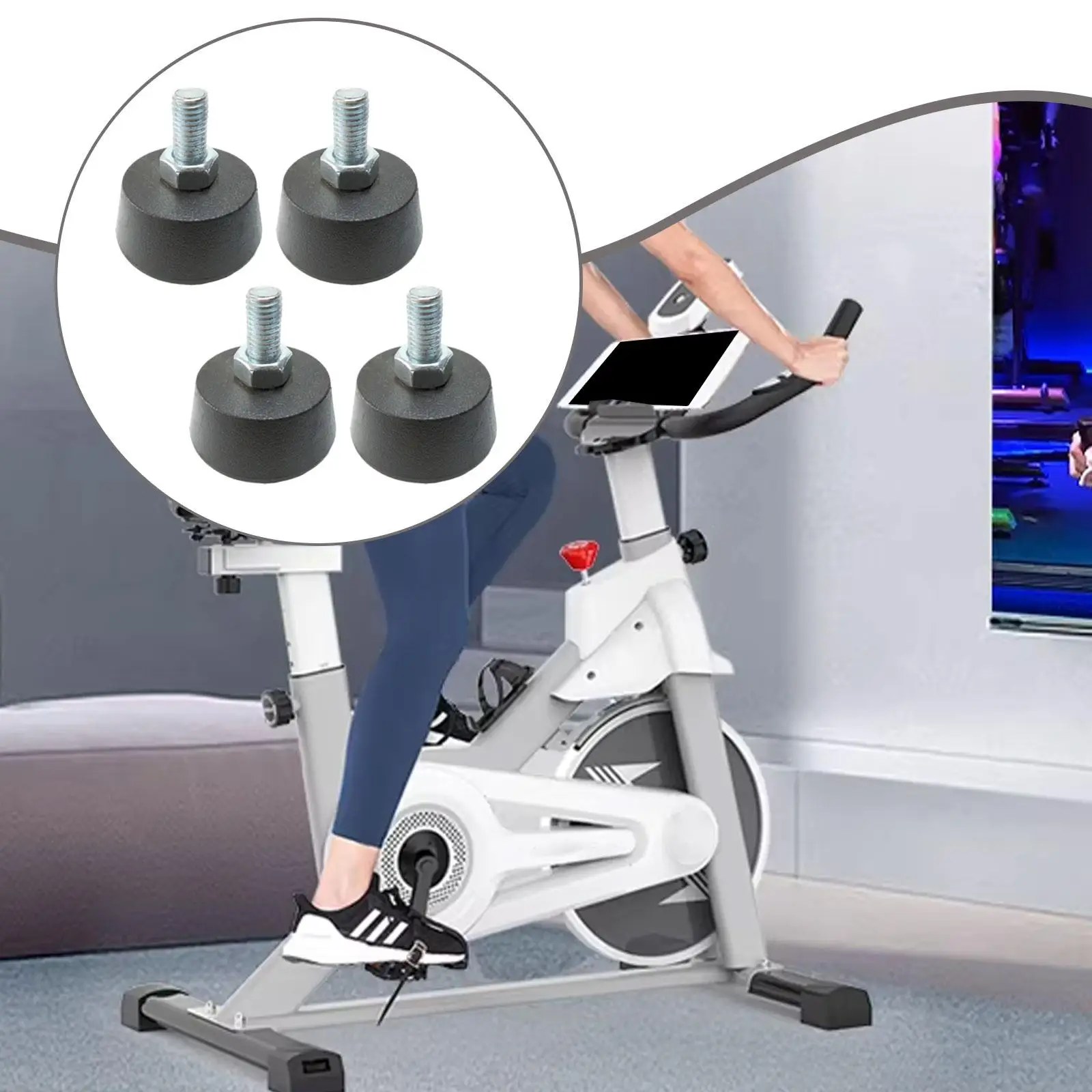 4Pcs Exercise Bike Support Foot Pad Black Fitness Gym Non Slip Replacement Part Sound Insulating Rubber Leveling Screw Foot Pad