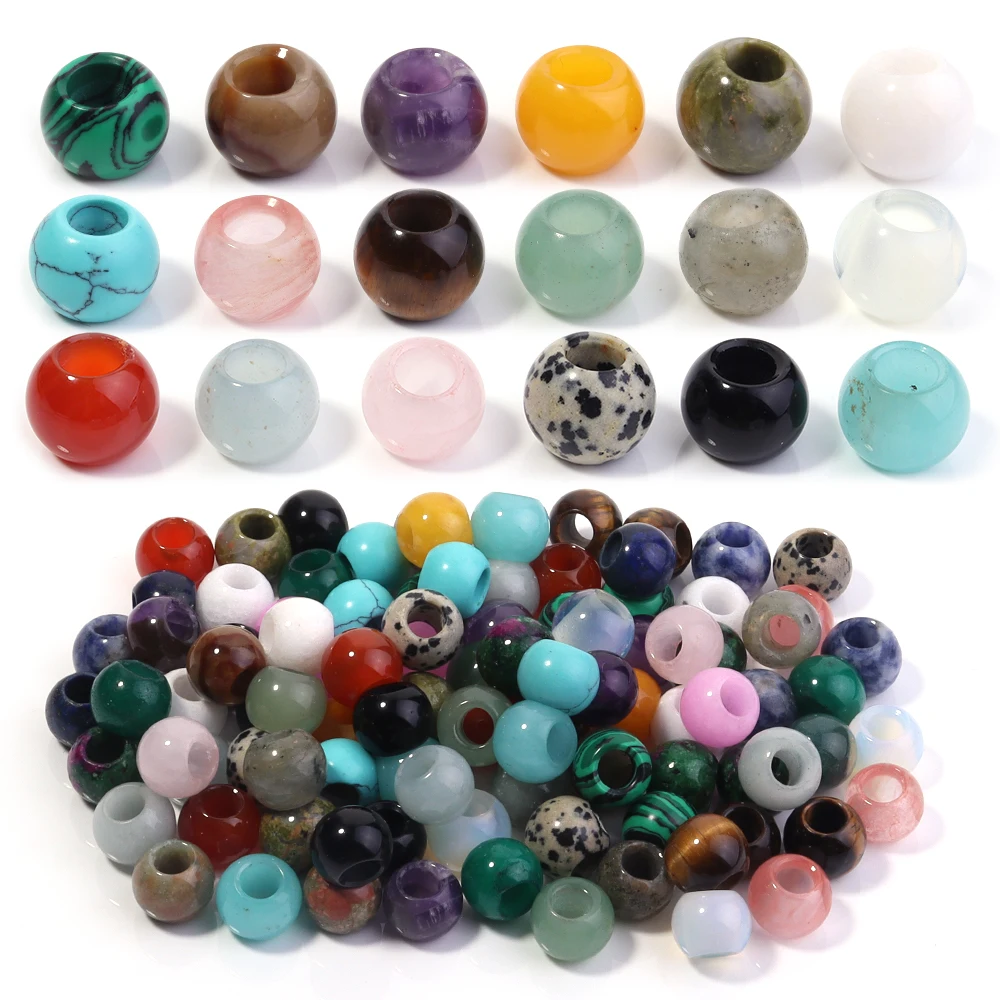 5 stücke 12mm Naturstein Großes Loch Perlen Tigerauge Malachit Türkis Achat Lose Perlen Für DIY Armbänder Halskette zubehör