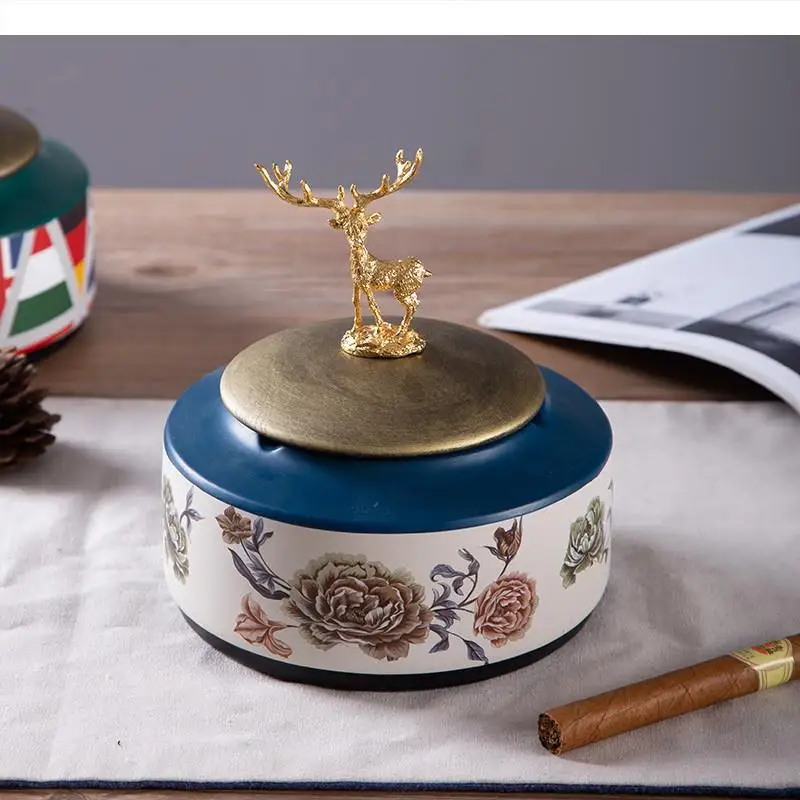 Home Ceramic Ashtray Deer Cover Kangaroo Anti-fly Ash  Storage Box Decoration Tray AshtraysSmoking Accessories