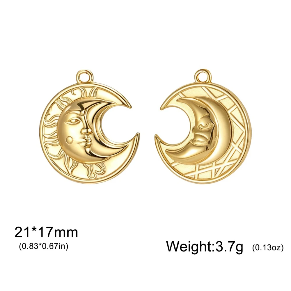 3 Stück Sonne-Mond-Gesichts-Anhänger für Halsketten, Ohrringe, Schmuckherstellung, Edelstahl, Goldfarben, DIY-Anhänger, Halbmond, Hexen-Accessoires – Detail 3