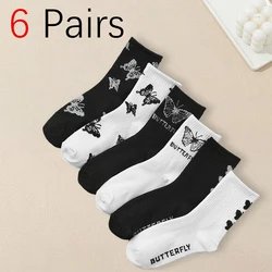 6 Pairs Men Butterfly Printed Pattern Socks Trendy Fashionable Creative Socks Casual Comfortable Lightweight Medium Length Socks