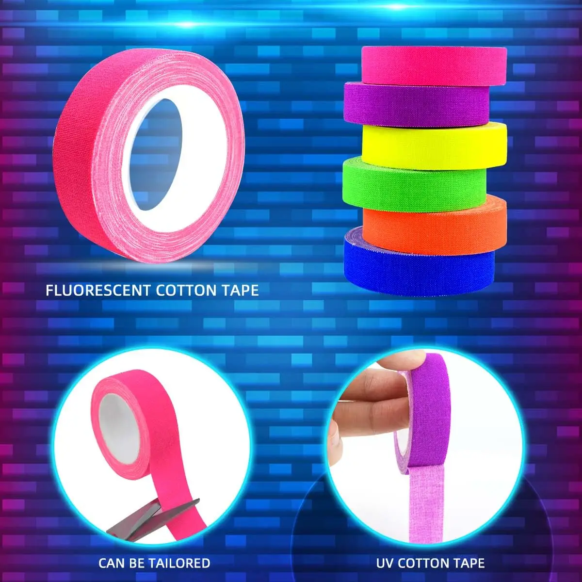 Jauge au néon réactive UV Blacklight Glow Party Fiesta Blacklight pour événements, ensemble de rubans adhésifs à lumière noire