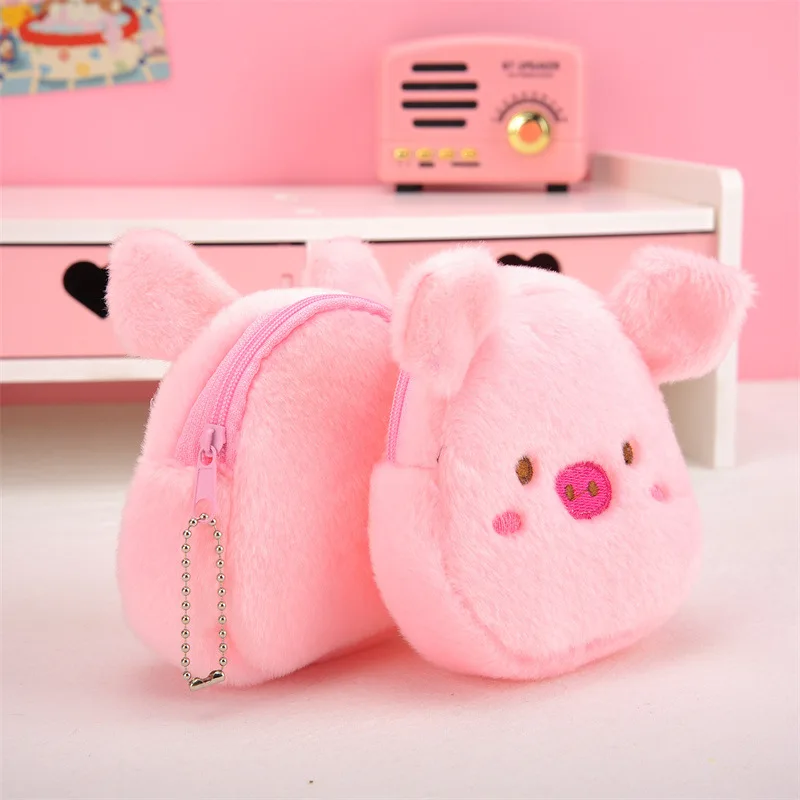 1Pcs Cartoon Cute Plush Pig Small Money Bag Multifunctional Mini Zipper Purse Wallets Card Holder Women Coin Purse