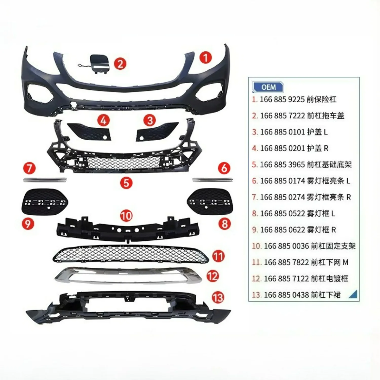 

Подходит для Mercedes-Benz ML-Class W166 2012-2015 годов, модифицированный комплект переднего бампера в сборе.