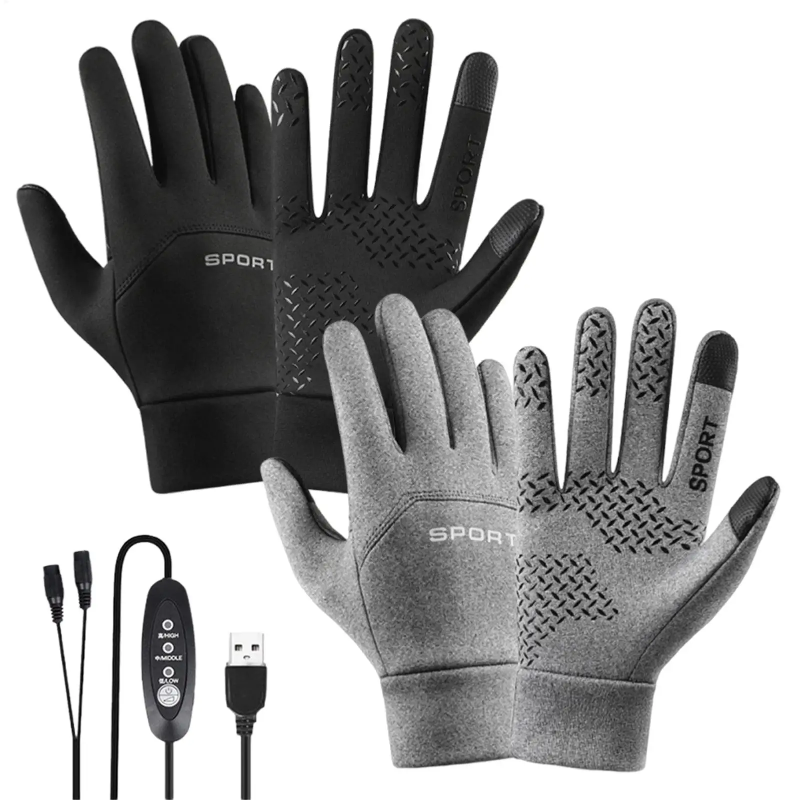

USB Heated Gloves Winter Motorcycle gloves 3 Settings USB Touchscreen Heated Gloves Thickened Thermal Mittens for Cycling Skiing