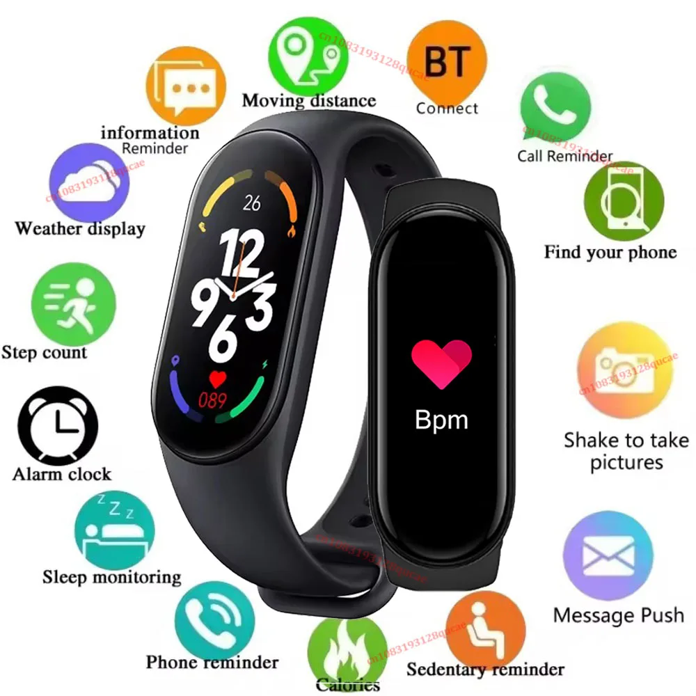 Relógio Inteligente M8 para Homens e Mulheres, Pulseira de Silicone com Monitor de Frequência Cardíaca, Diversos Mostradores, Rastreador de Fitness, M