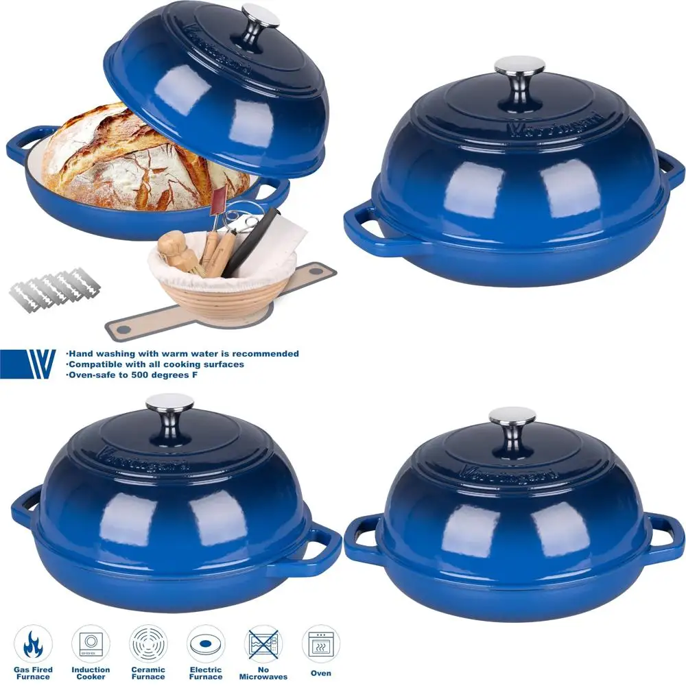 

Cast Iron Dutch Oven for Sourdough Bread Baking and Proofing with Lid and Bread Basket