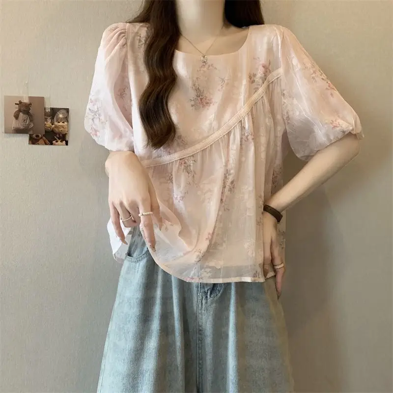 

Short Sleeve Shirts Womens l Pintuck Balloon Sleeve Tunic Korean Gentle Modern Artistic Urban Student Youthful Chic Soft Elegant