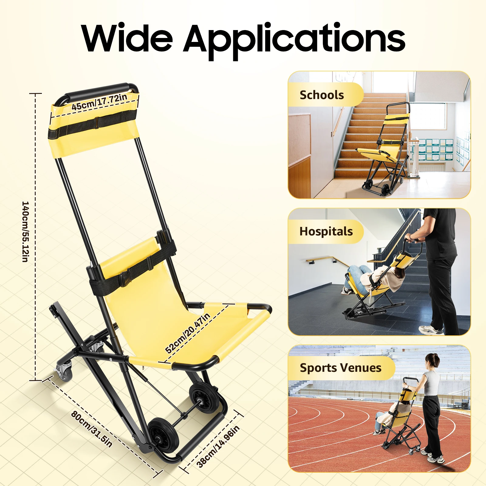 350.53 Lbs Load Portable Folding Stair Chair, Manual Lift Stair Evacuation Chair, Folding Chair for Assisting Elderly Moving