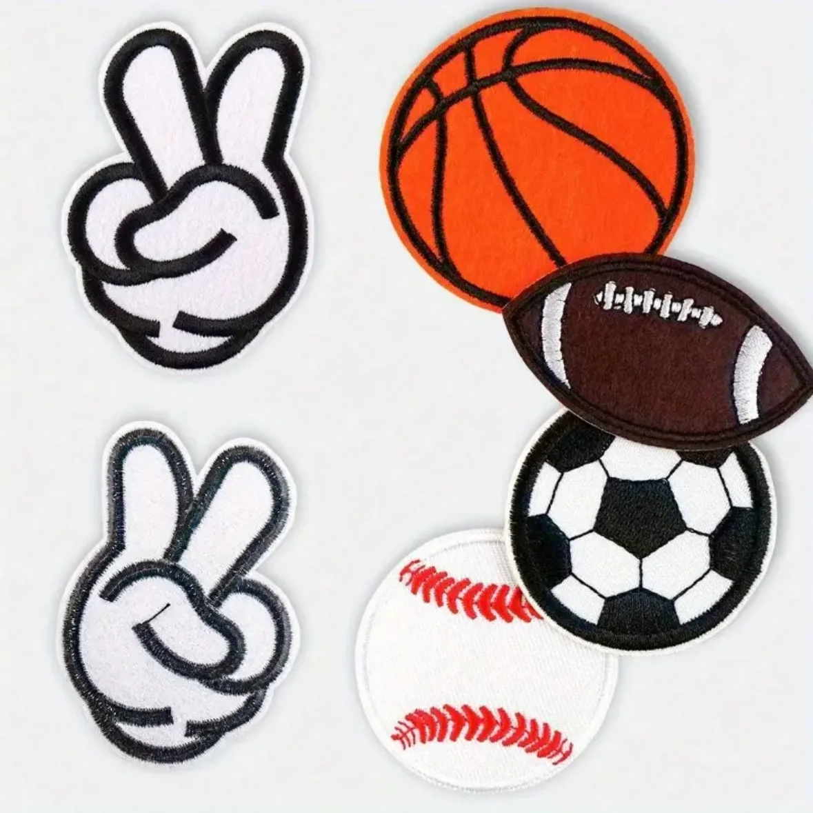 5 Stück/Set Sportball-Aufnäher, bestickte Stoffapplikationen zum Aufbügeln für DIY-Nähprojekte, Kleidung, Jeans, Taschen, Mützen und Accessoires – Detail 3