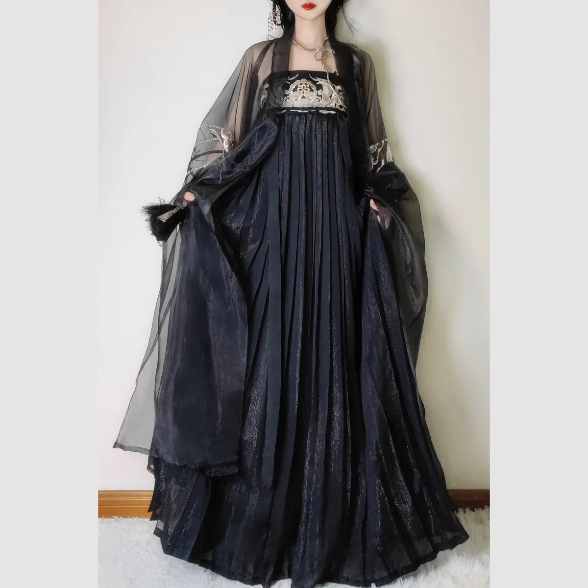 Sukienki Hanfu dla kobiet w stylu chińskim tradycyjnym, strój do tańca ludowego, sukienki wróżek, starożytny kostium, ubrania Tang, vintage cosplay, czarna sukienka, 2025